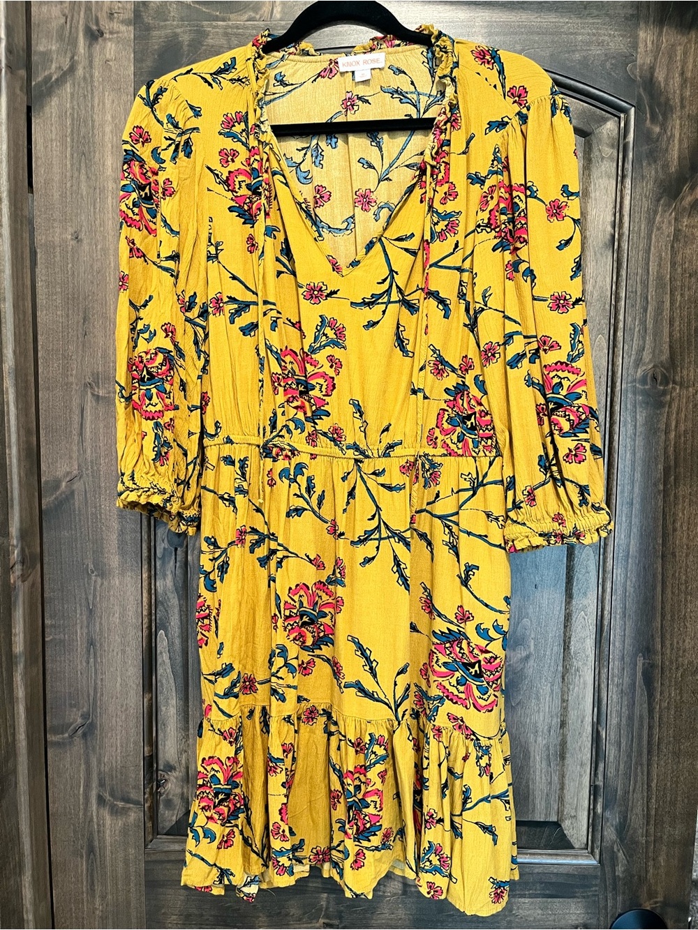 Knox Rose Yellow Floral V-Neck Tiered Mini Dress